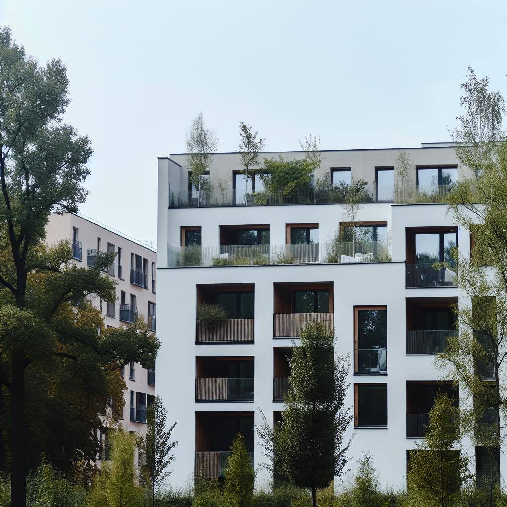 edificio de apartamentos con árboles alrededor